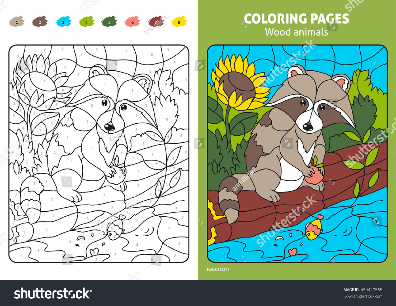 Wood animals coloring page kids raccoon stock vector royalty free