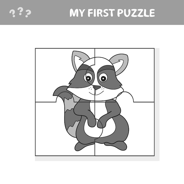 Premium vector jigsaw puzzle task for preschool children with raccoon animal character