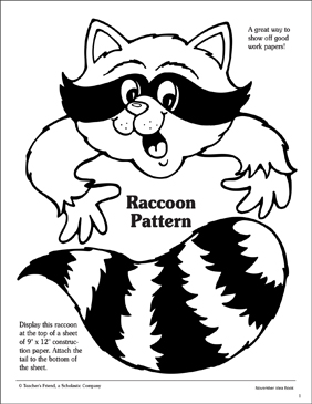 Raccoon pattern printable arts and crafts skills sheets