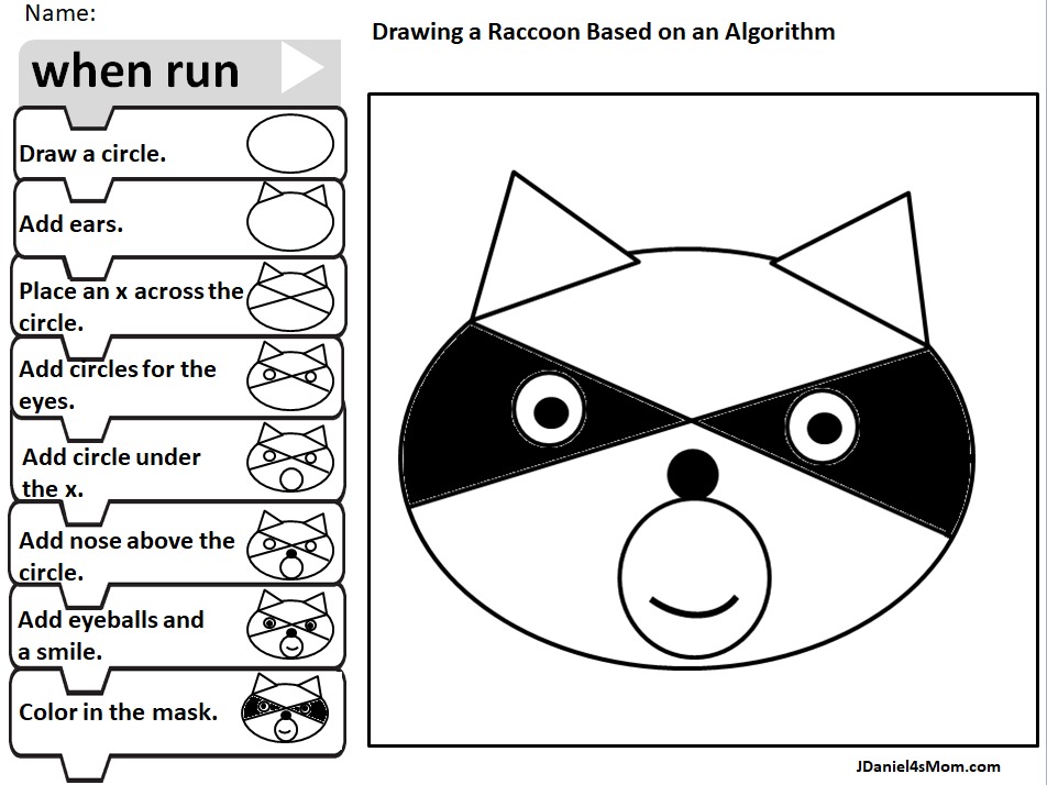 How to draw a raccoon with an algorithm worksheets