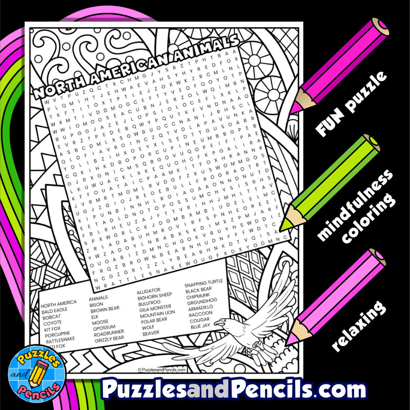 North american animals word search puzzle with coloring north america wordsearch made by teachers