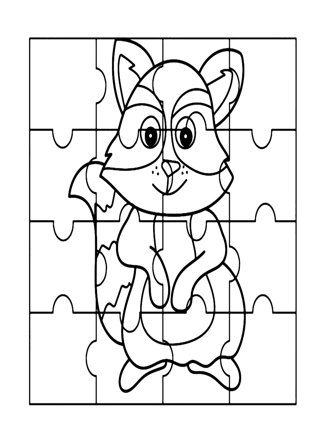 Raccoon in jigsaw puzzle game coloring pages