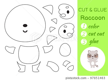 Color cut and glue paper little raccoon cut