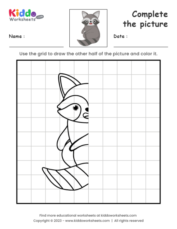 Free printable plete the picture raccoon worksheet