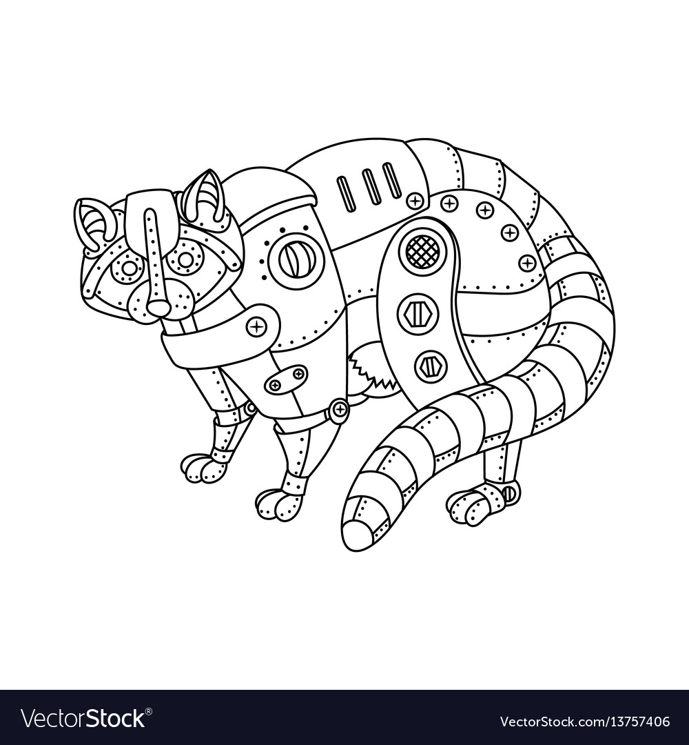 Steam punk style raccoon coloring book royalty free vector