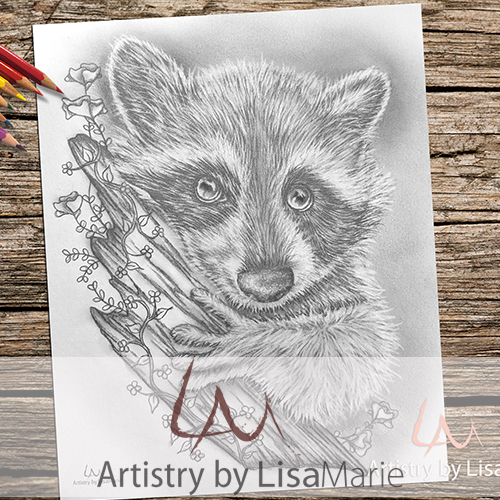 Raccoon printable coloring book page â artistry by lisa marie