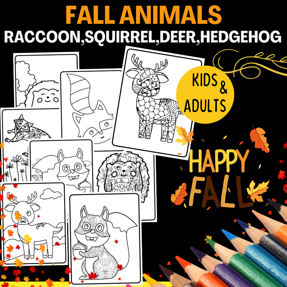 Fall animals coloring sheets deersquirrelraccoon for kids adults made by teachers