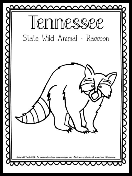 Tennessee state wild animal raccoon coloring page free printable â the art kit