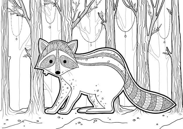 Premium vector raccoon coloring book