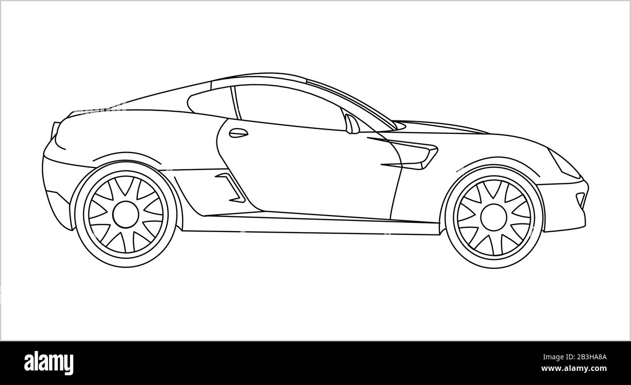 Outline car coloring book for kids and adults fast racing car side view modern flat vector illustration on white background stock vector image art