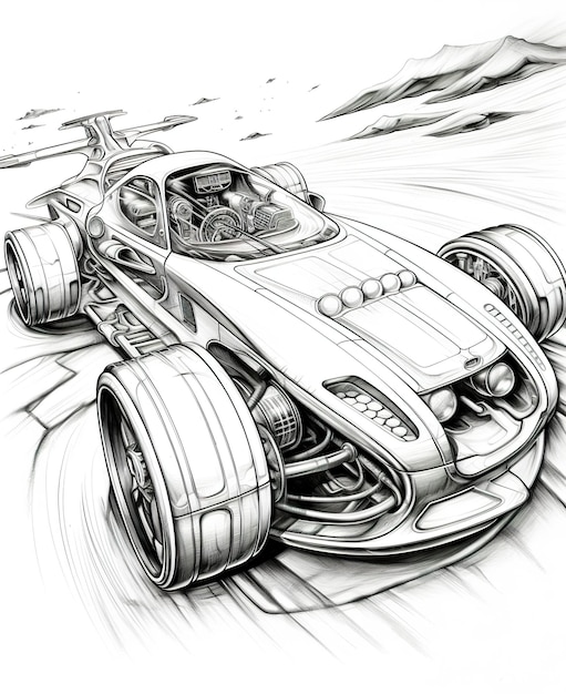 Premium ai image coloring page for adults antigravity racing car