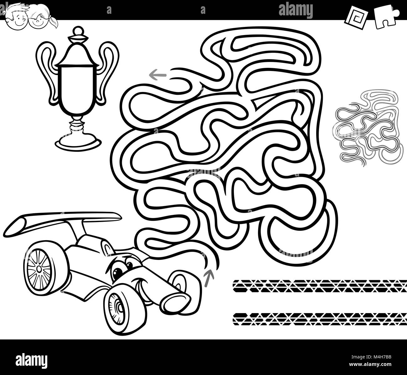 Maze with race car coloring page stock photo