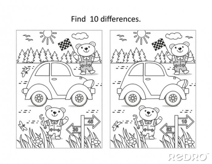 Naklejka find the ten differences picture puzzle and coloring page with na wymiar â opatrzone mechanik wyåcig â