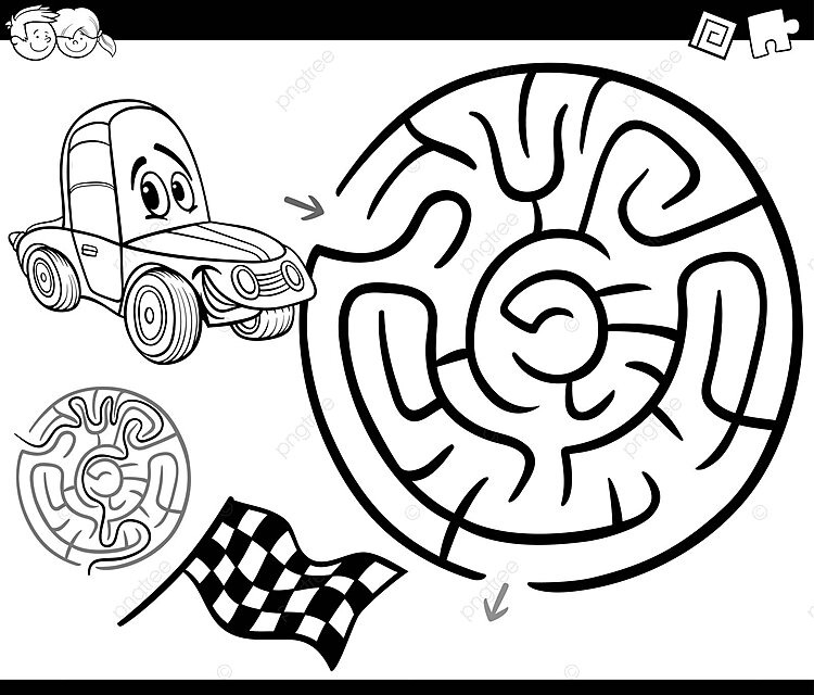 Maze with car coloring page design racing car puzzle vector design racing car puzzle png and vector with transparent background for free download