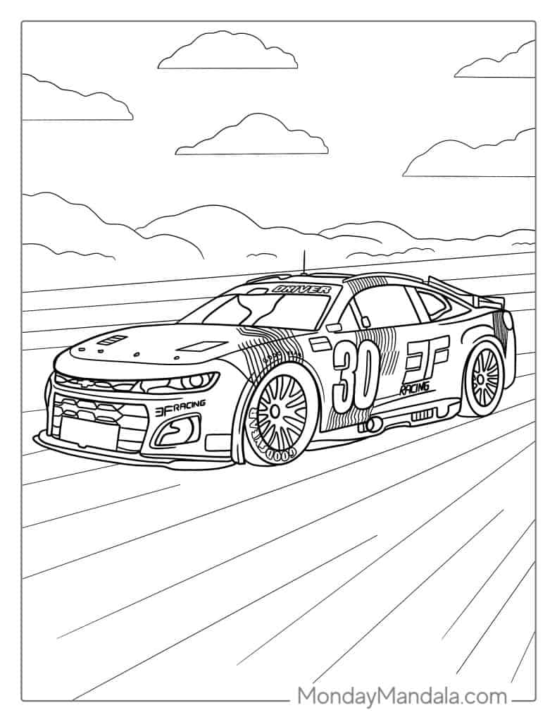 Race car coloring pages free pdf printables