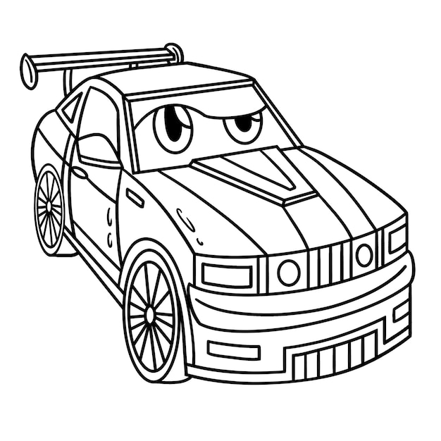 Premium vector racing car with face vehicle coloring page