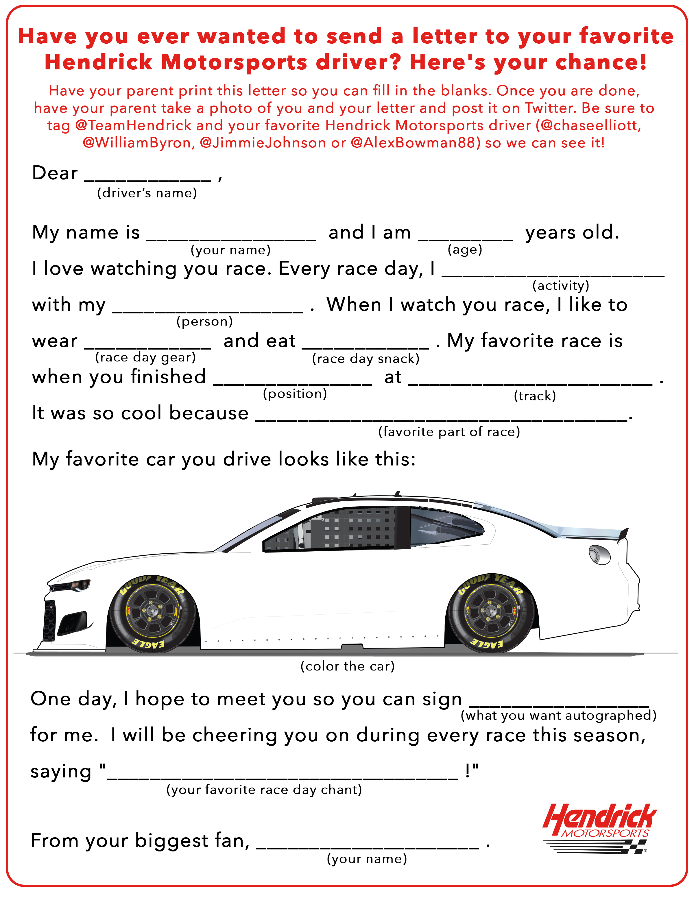 Coloring word jumbles and more check out our themed hendrick motorsports crafts hendrick motorsports