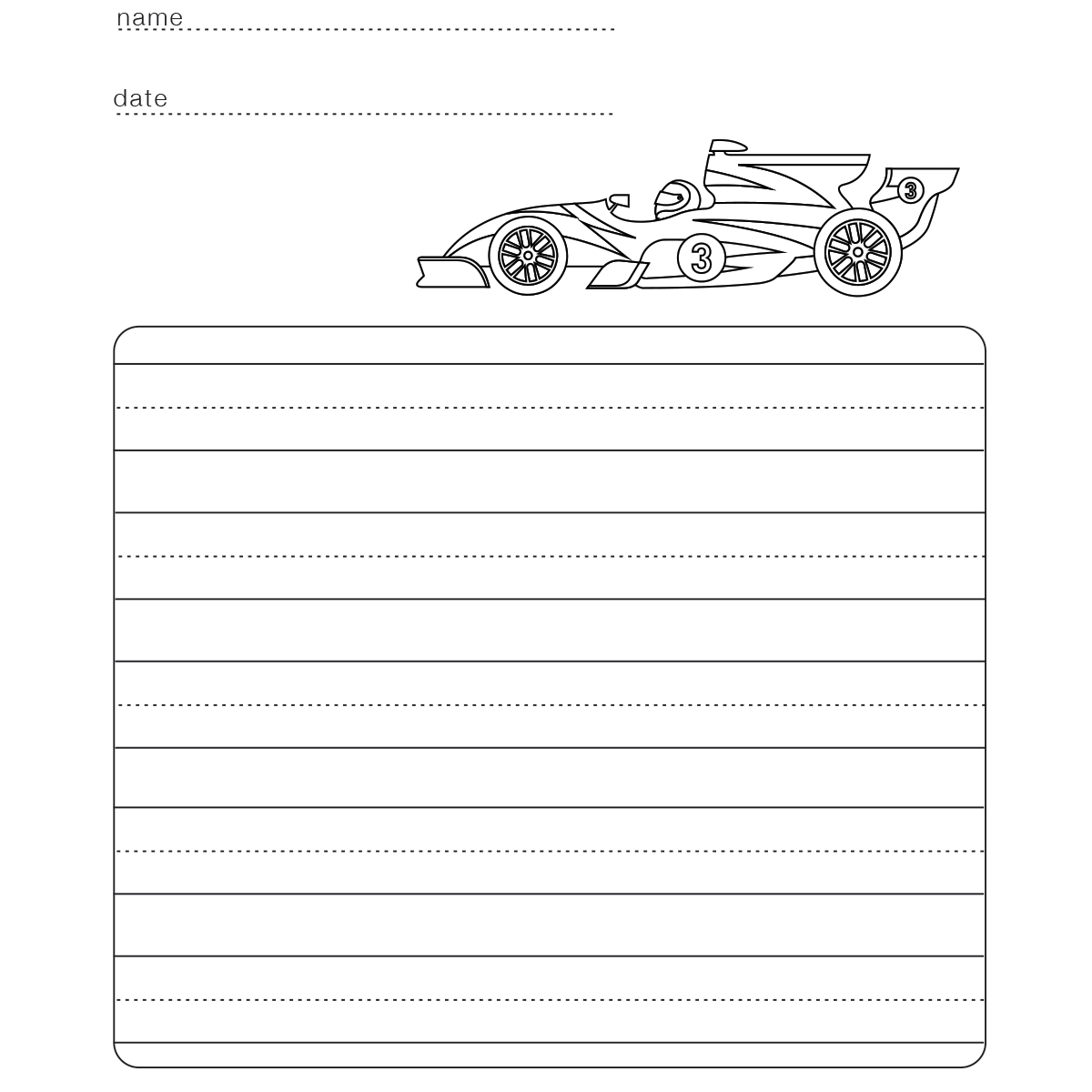 Practice writing printable race car â