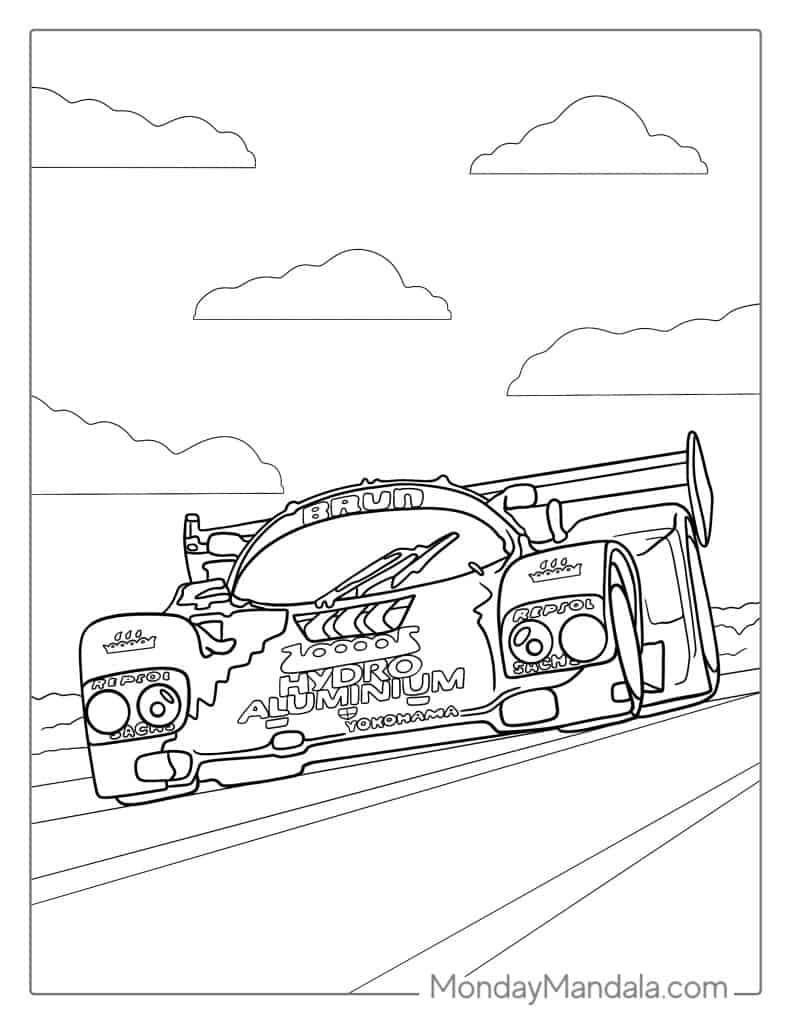 Race car coloring pages free pdf printables