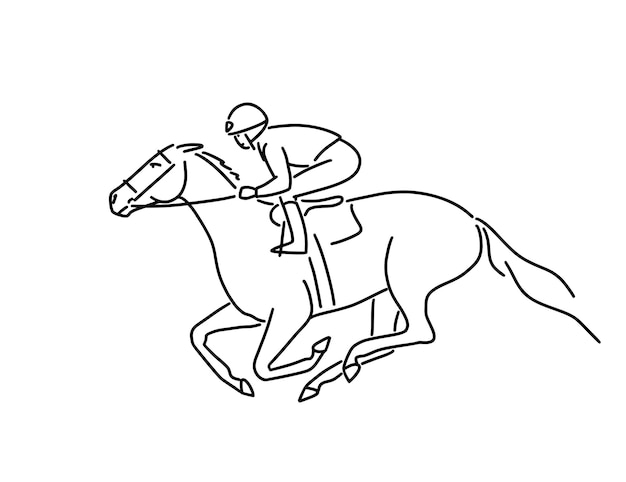 Premium vector jockey on racing horse vector simple line illustration