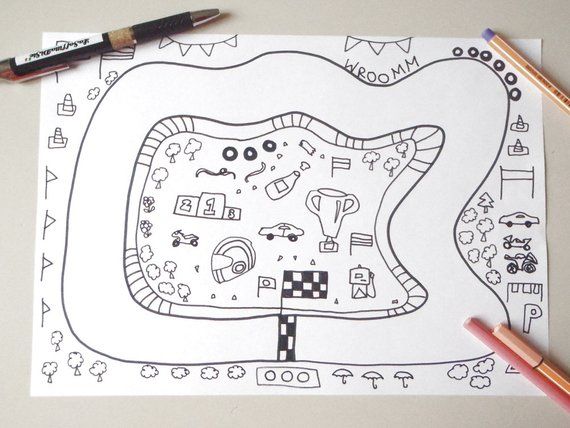 Racetrack coloring car motorbike bike pilot race colouring