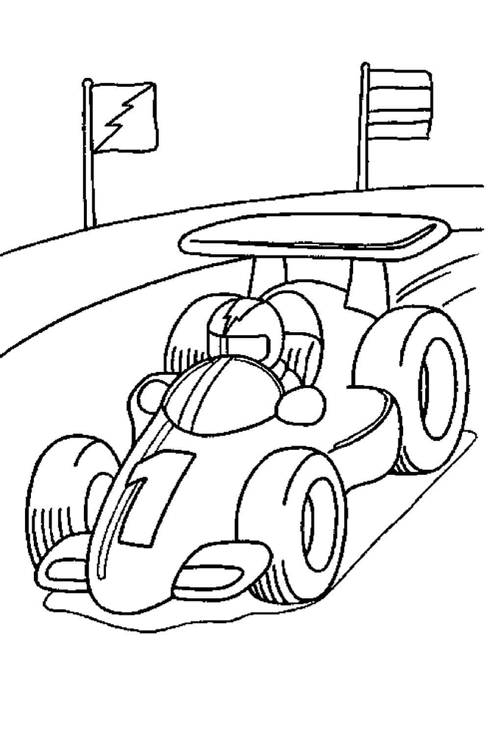 Car with a digit one on the hood coloring page