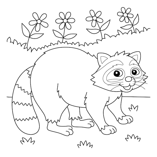 Premium vector racoon animal coloring page for kids