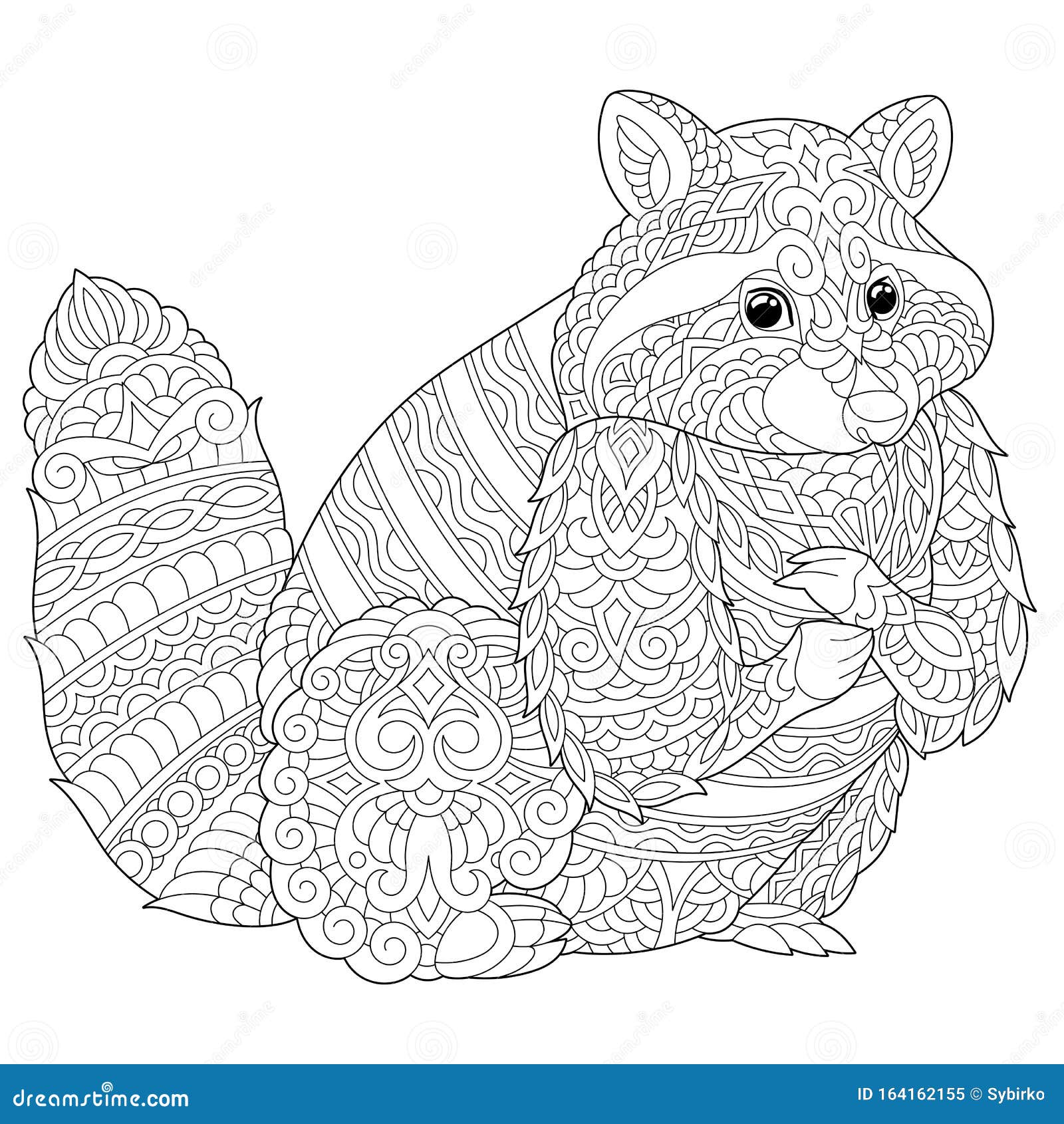 Zentangle raccoon coloring page stock vector