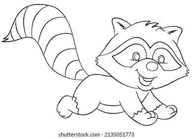 Raccoon element coloring page cartoon style stock