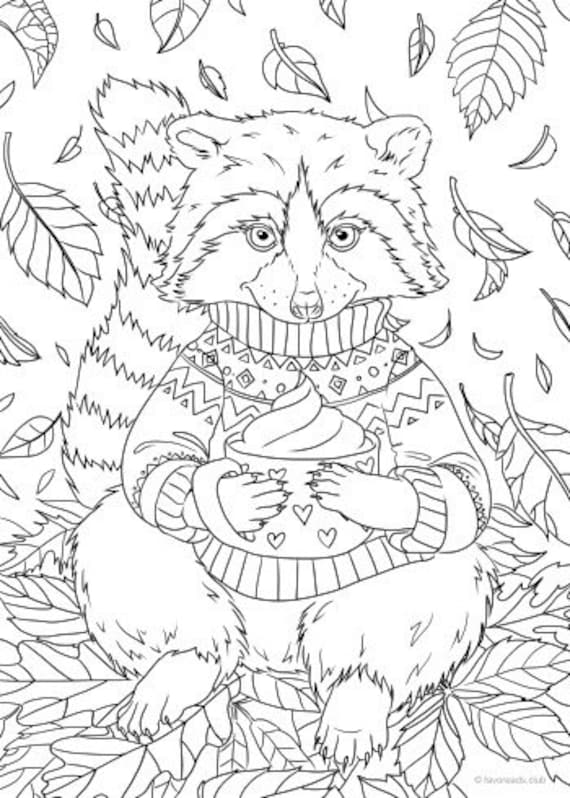 Raccoon printable adult coloring page from favoreads coloring book pages for adults and kids coloring sheets colouring designs