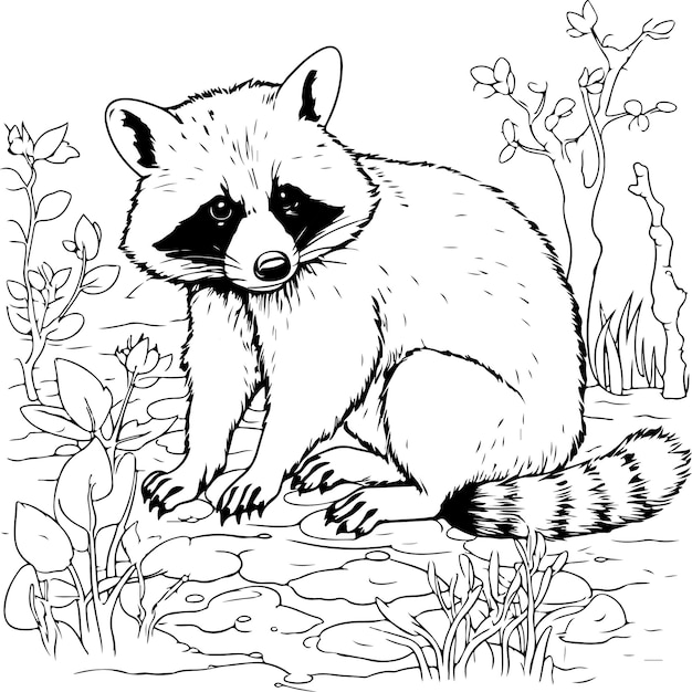 Premium vector raccoon coloring page