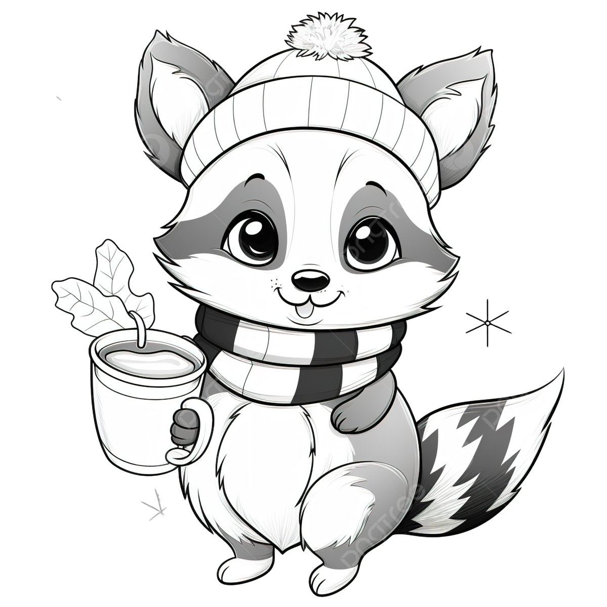 Coloring book with a cute raccoon christmas characters with a santa hat and scarf in the cup coloring pages christmas coloring christmas tree snow png transparent image and clipart for free download