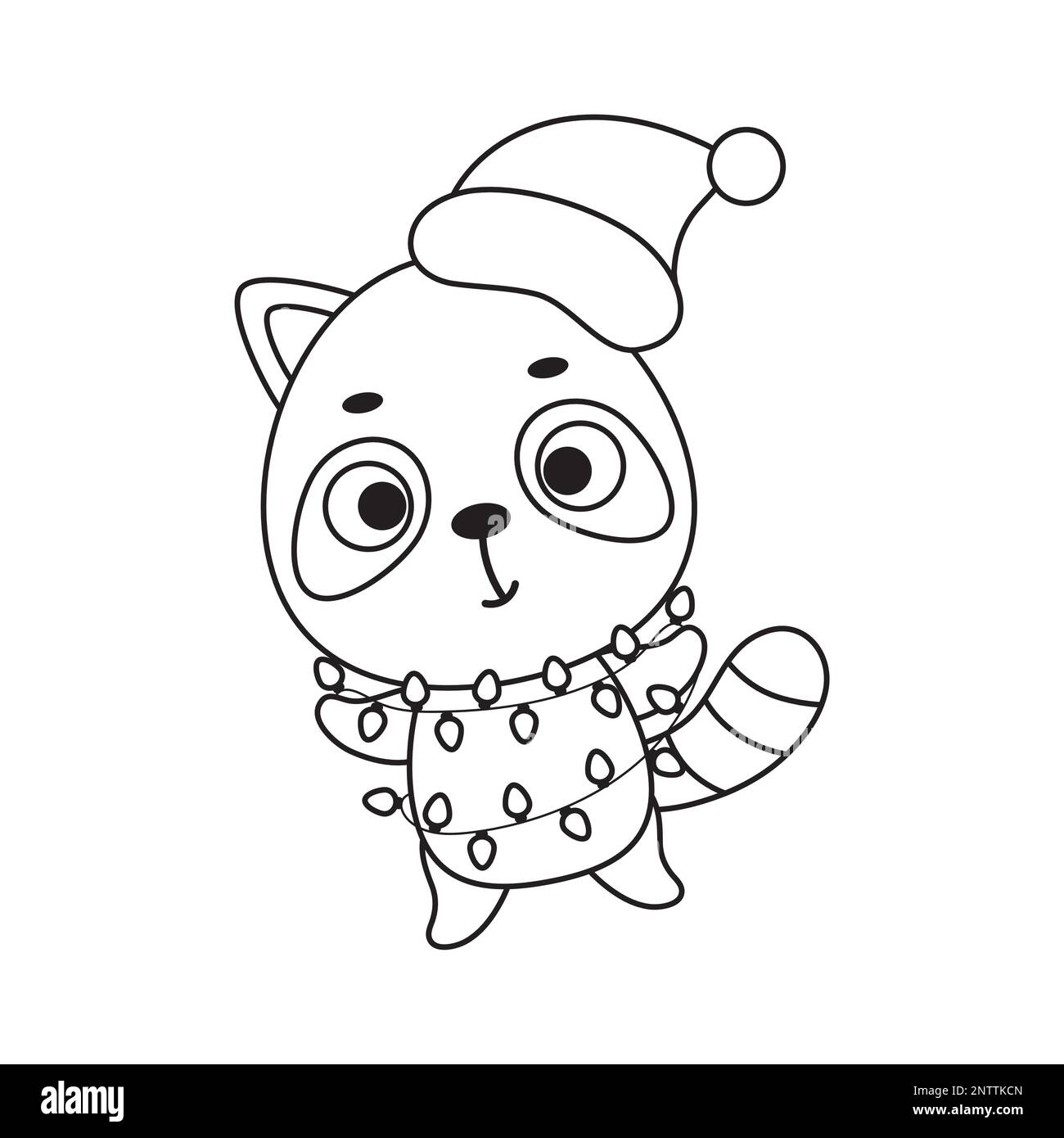 Coloring page cute christmas raccoon with garland coloring book for kids educational activity for preschool years kids and toddlers with cute animal stock vector image art