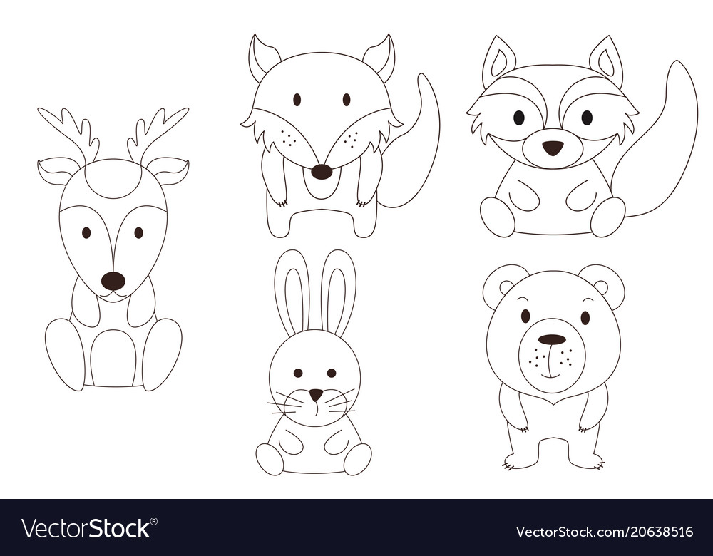 Coloring page with animal wild deer and raccoon vector image