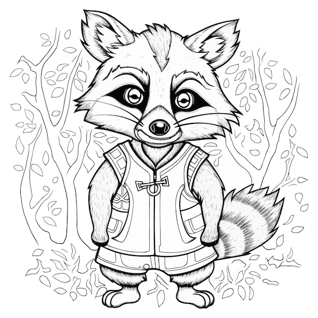 Premium vector raccoon cartoon coloring page