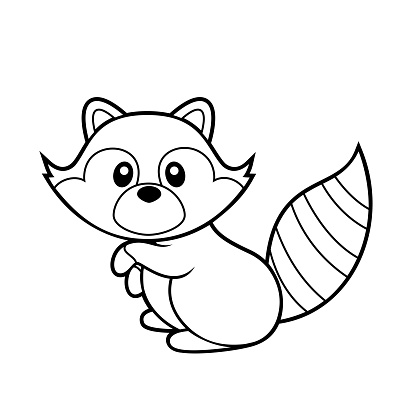 Cute raccoon coloring page vector illustration on white stock illustration