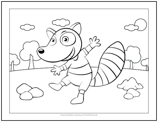 Happy raccoon coloring page print it free