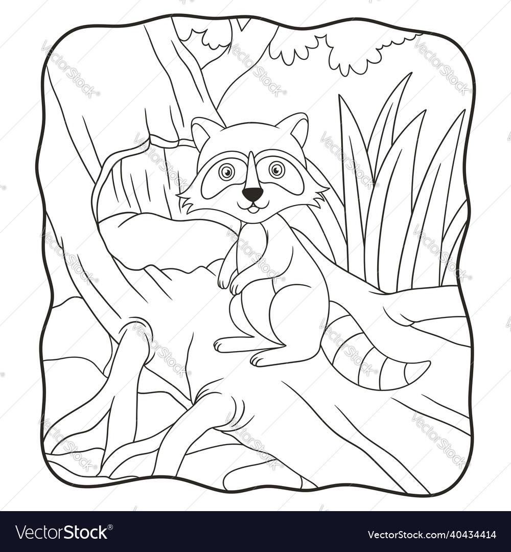 Cartoon raccoon standing on a big tree book vector image