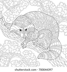 Stock vektor âcoloring page raccoon sitting on treeâ bez autorskãch poplatkå