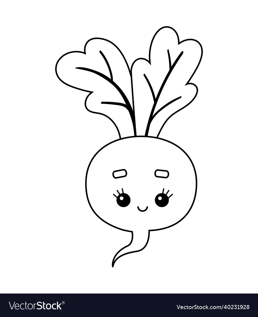 Coloring book radish with a cute face royalty free vector