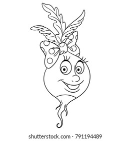 Coloring page coloring book cartoon radish stock vector royalty free