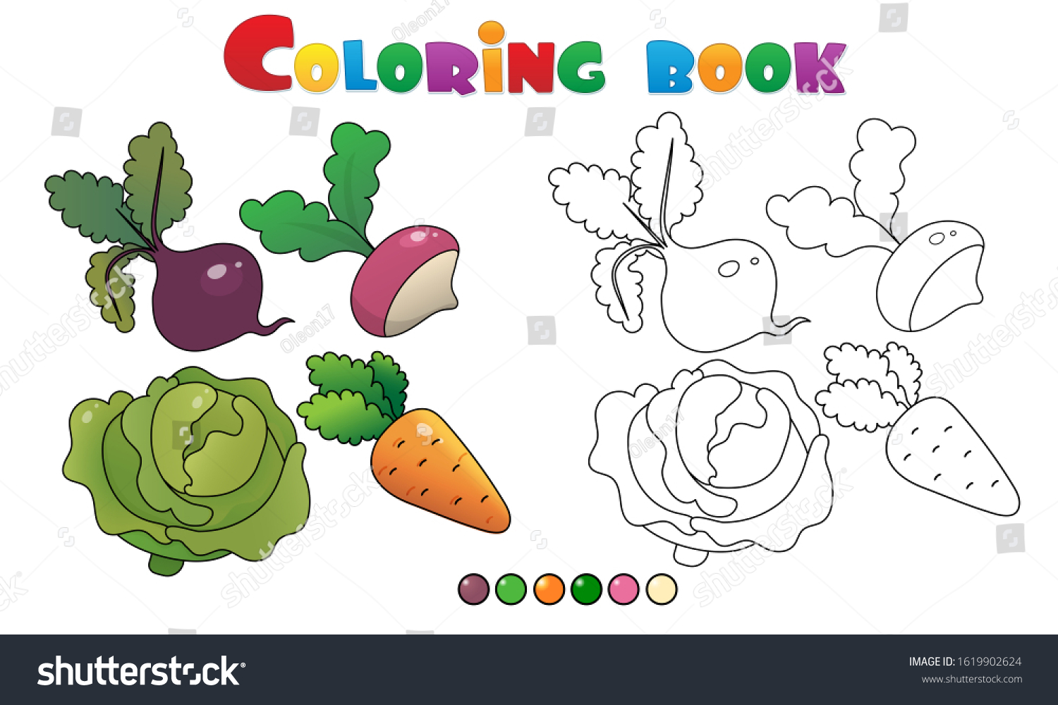 Coloring page outline cartoon vegetables cabbage stock vector royalty free