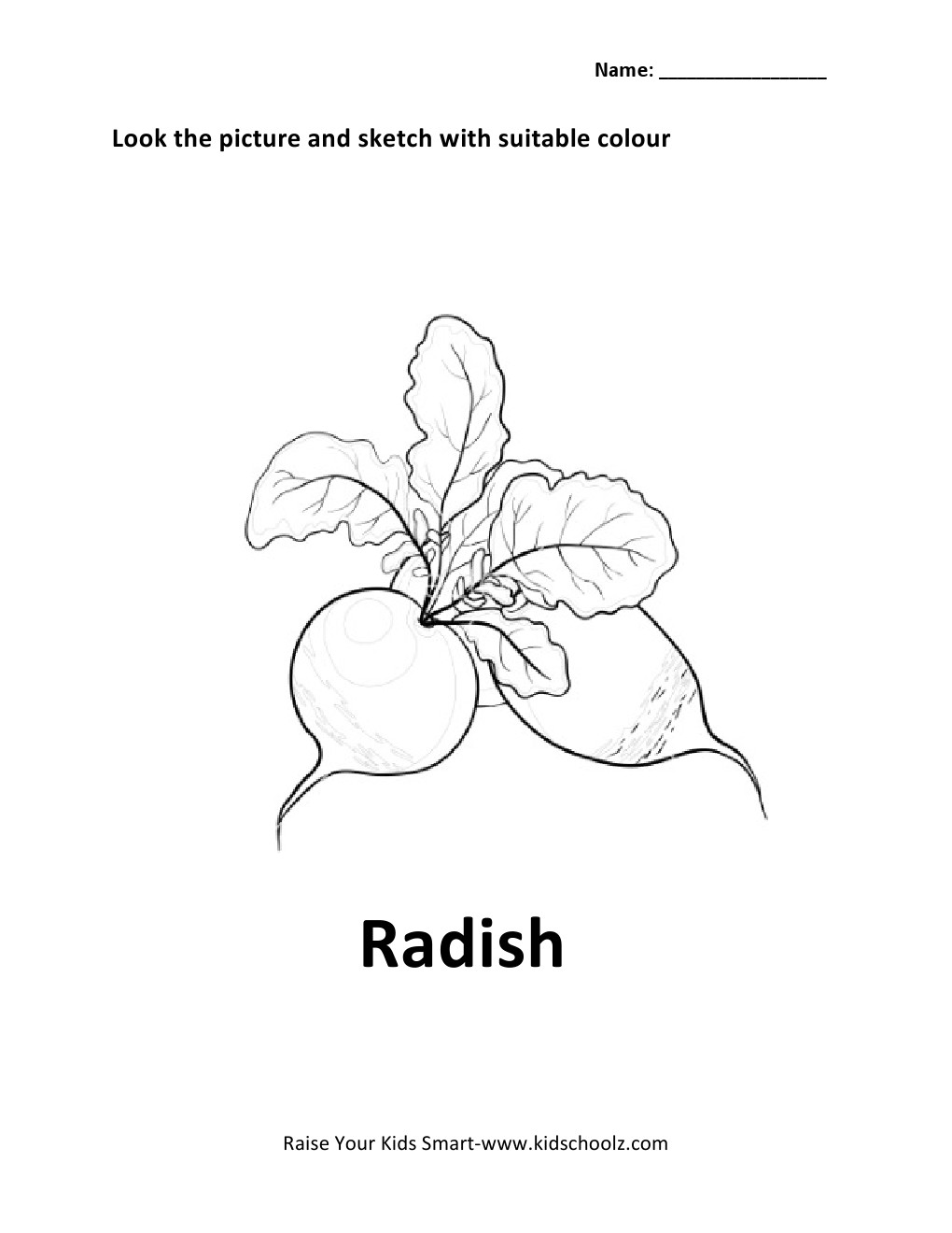 Vegetables colouring worksheet