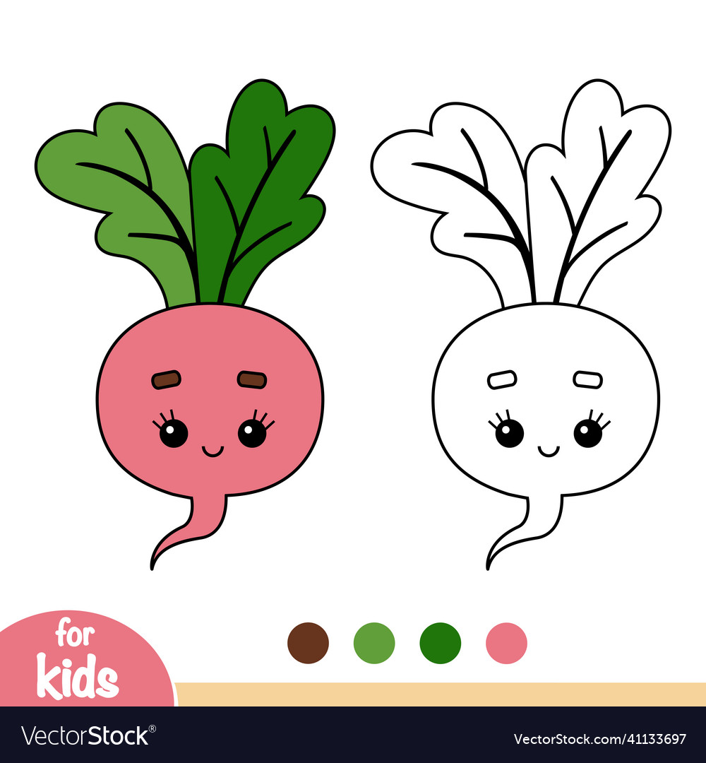 Coloring book radish with a cute face royalty free vector