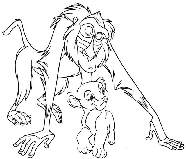 Rafiki and simba coloring page coloring pages book illustration art disney coloring pages