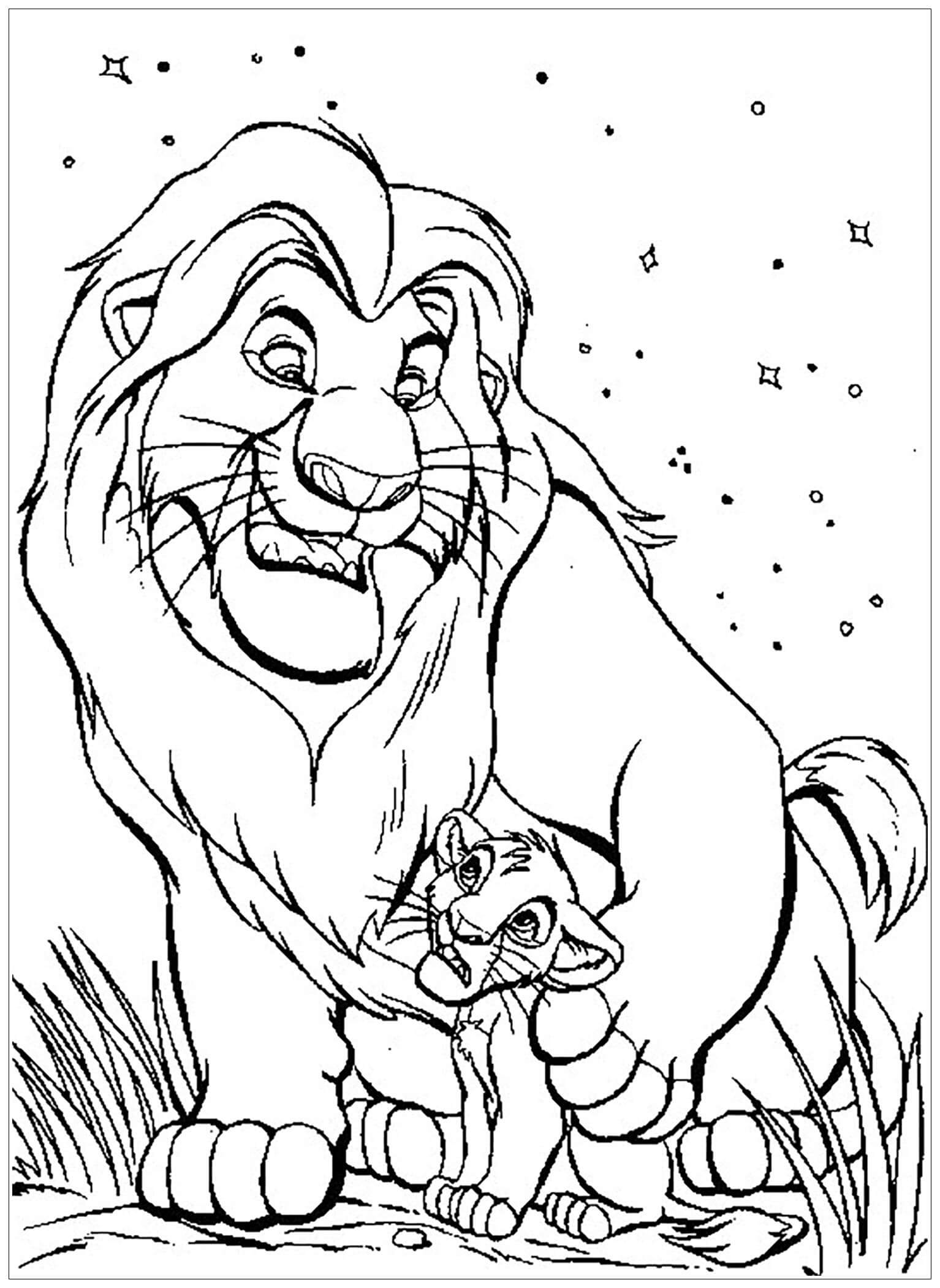 Rafiki with little simba coloring page