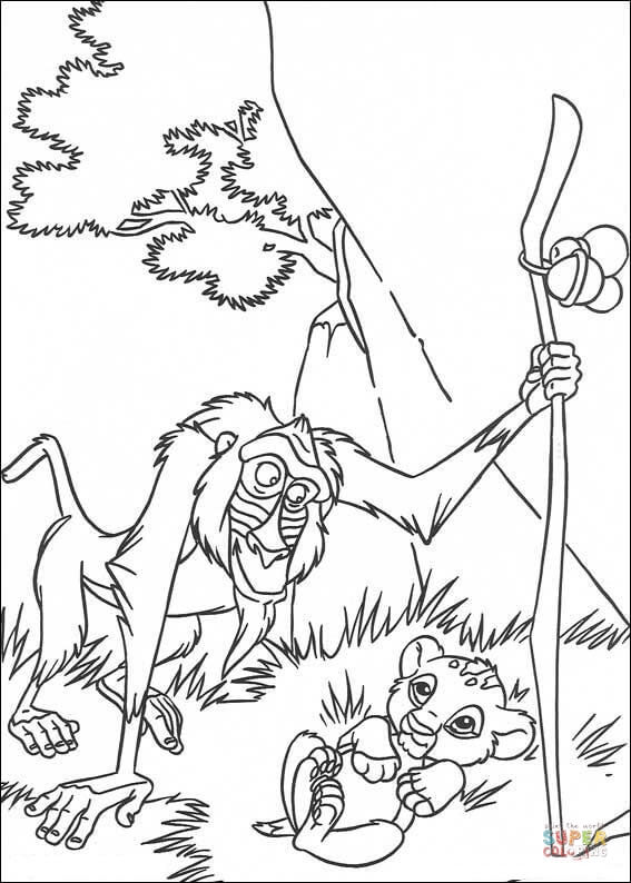 Rafiki and baby simba coloring page free printable coloring pages