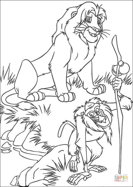 Musafa and rafiki coloring page free printable coloring pages