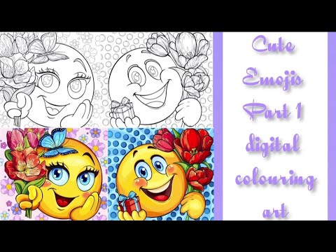 Cute emojis part digital colouring art ðð