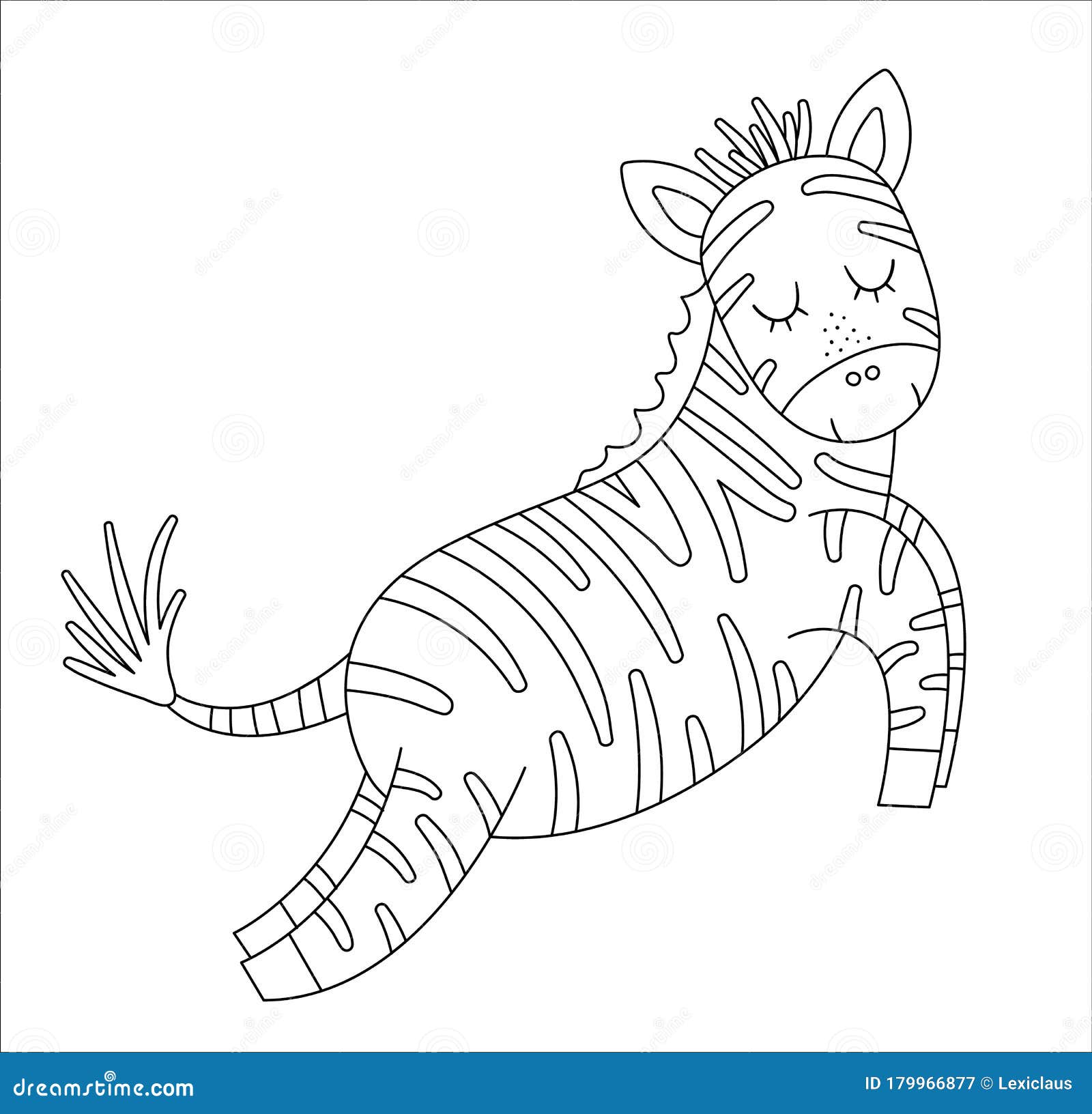 Vector cute zebra outline funny tropical exotic animal black and white illustration fun coloring page for children stock vector